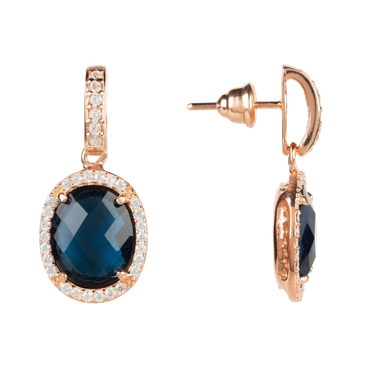 Beatrice Oval Gemstone Drop Earring Rose Gold Sapphire Hydro