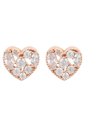 Heart Sparkling Stud Earrings Rosegold