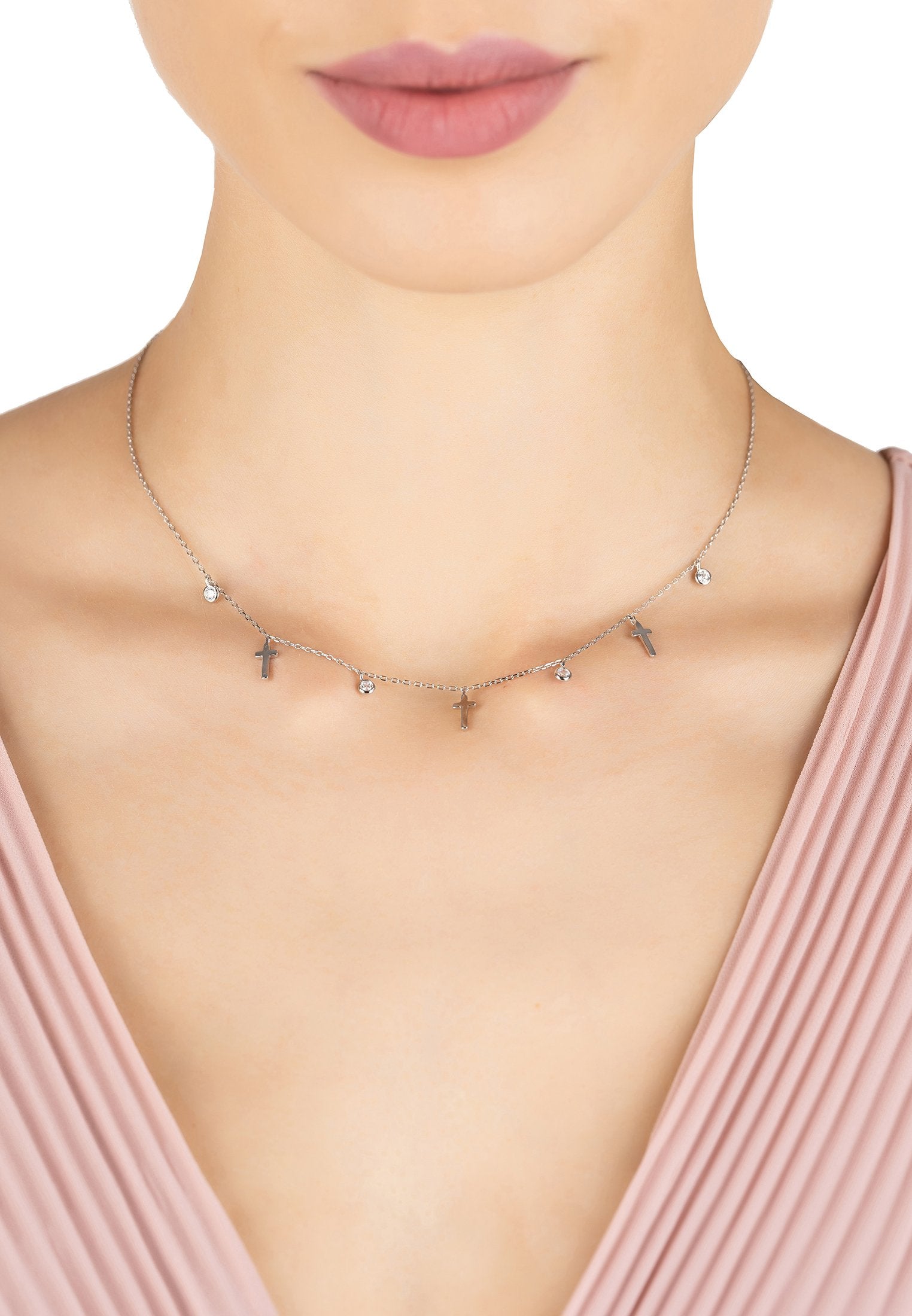 Crosses & Sparkles Choker Necklace Silver