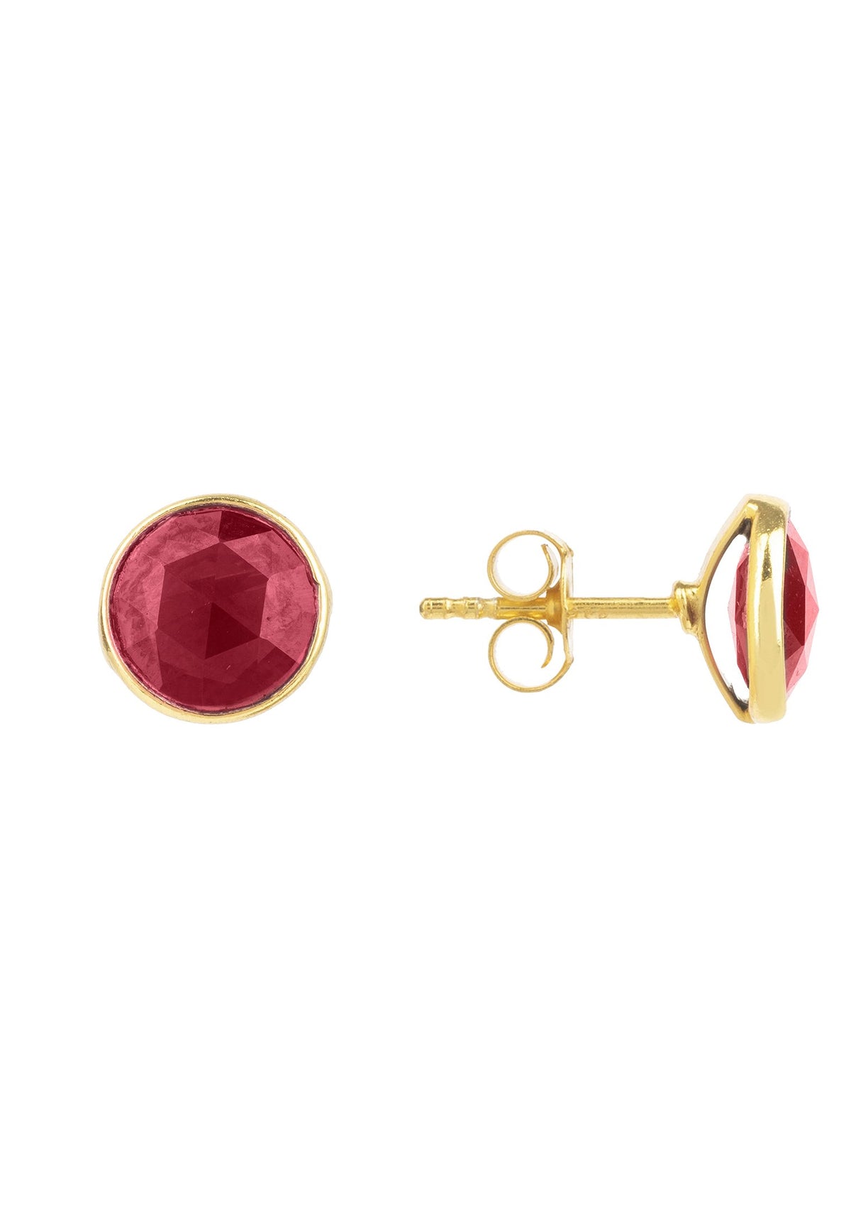 Medium Circle Stud Earrings Gold Garnet