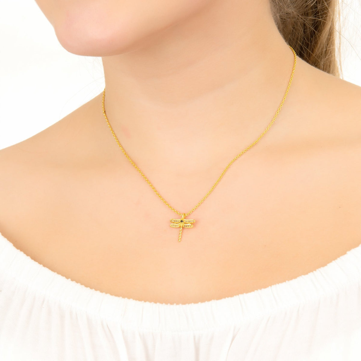 Diamond &amp; Ruby Dragonfly Necklace Rosegold