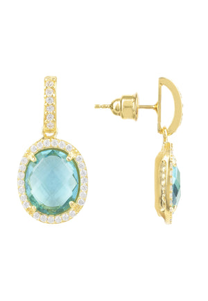 Beatrice Oval Gemstone Drop Earrings Gold Blue Topaz Hydro