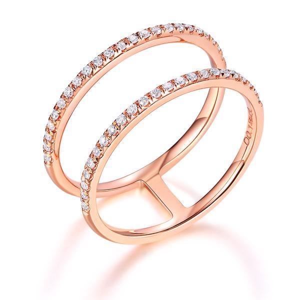 Solid 14K Rose Gold Wedding Ring Double Band 0.18 Ct Diamond 585 Fine Jewelry MKR7116