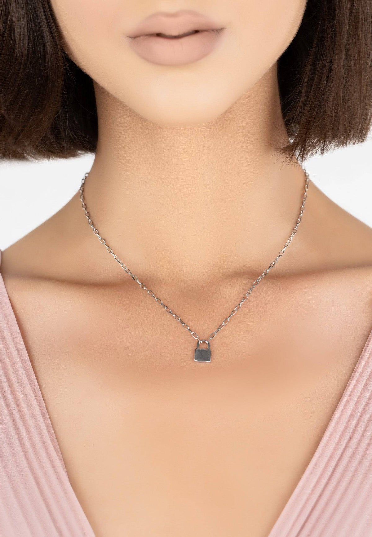 Padlock Pendant Necklace Silver