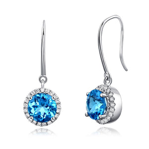 14K White Gold Swiss Blue Topaz Earrings Natural 0.298 Ct Diamonds MKE7006