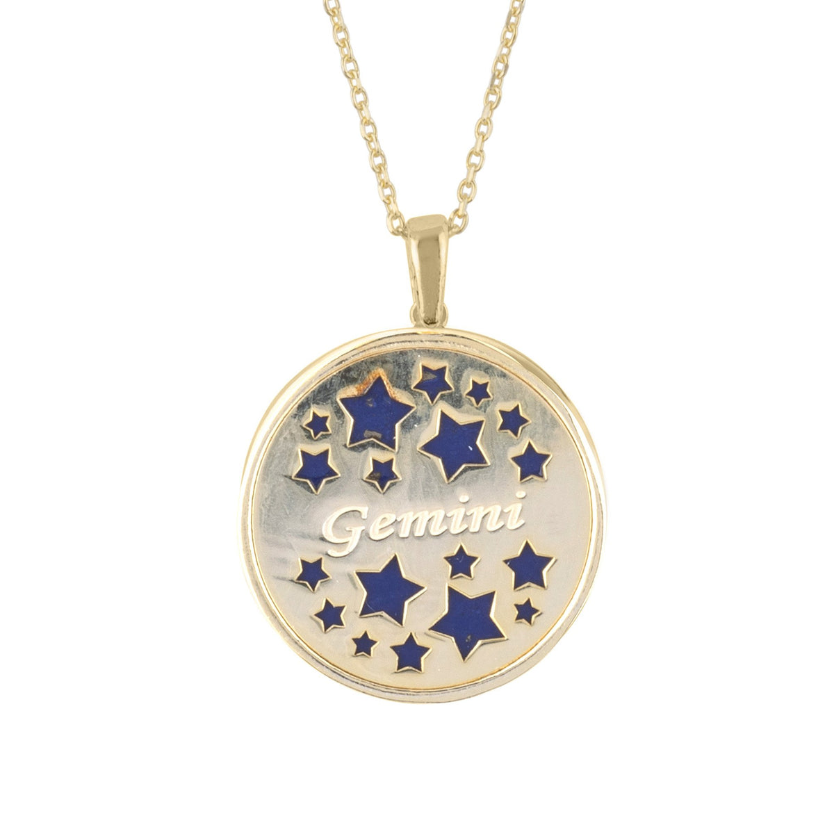 Zodiac Lapis Lazuli Gemstone Star Constellation Pendant Necklace Gold Gemini