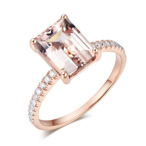 14K Rose Gold Emerald Cut 2.8 Ct Peach Morganite Ring 0.16 Ct Natural Diamonds MKR7195