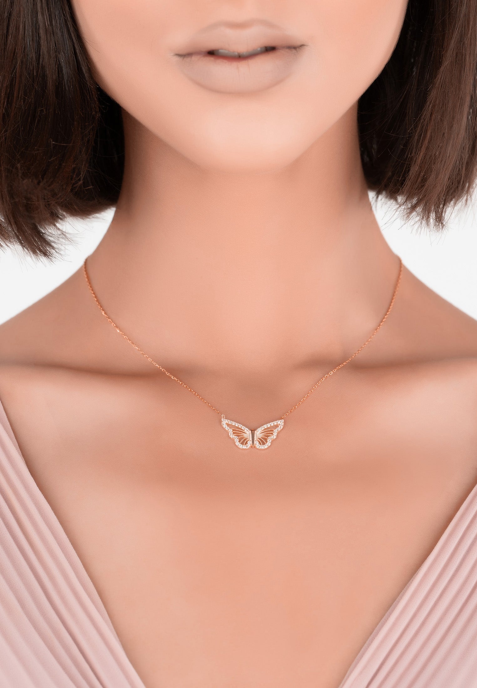 Filigree Butterfly Necklace Rosegold