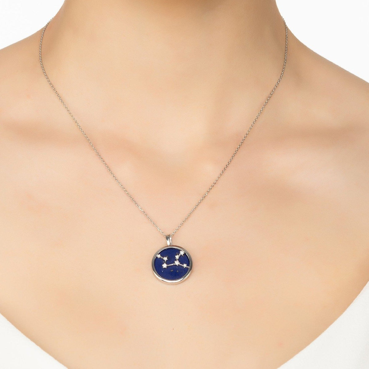 Zodiac Lapis Lazuli Gemstone Star Constellation Pendant Necklace Silver Virgo