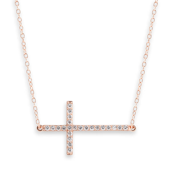 ROSE GOLD CZ CROSS NECKLACE 30100111