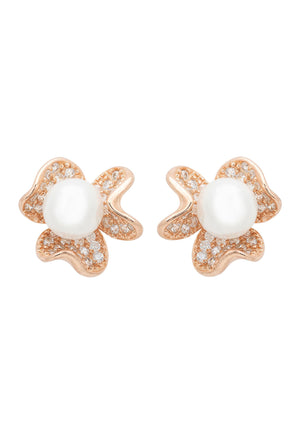 Petals and Pearl Stud Earring Rosegold