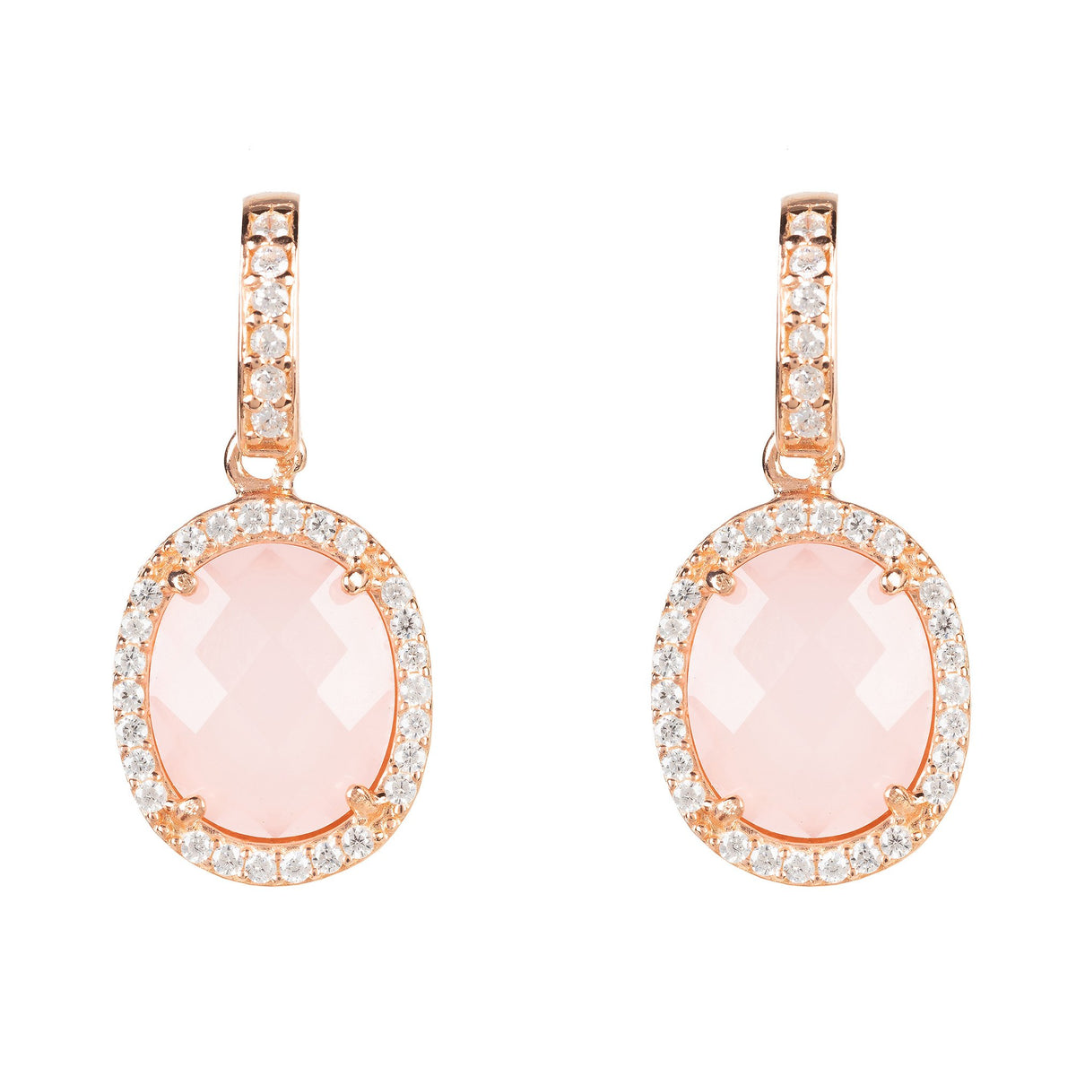 Beatrice Oval Gemstone Drop Earring Rose Gold Rose Quartz