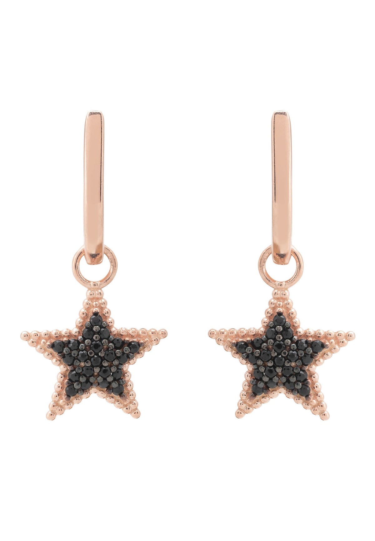 Star Black Drop Earrings Rosegold