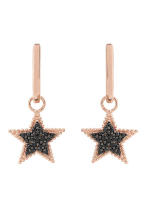 Star Black Drop Earrings Rosegold