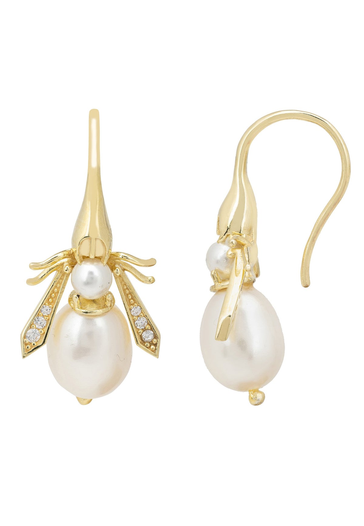 Pearl Honey Bee Earring Gold