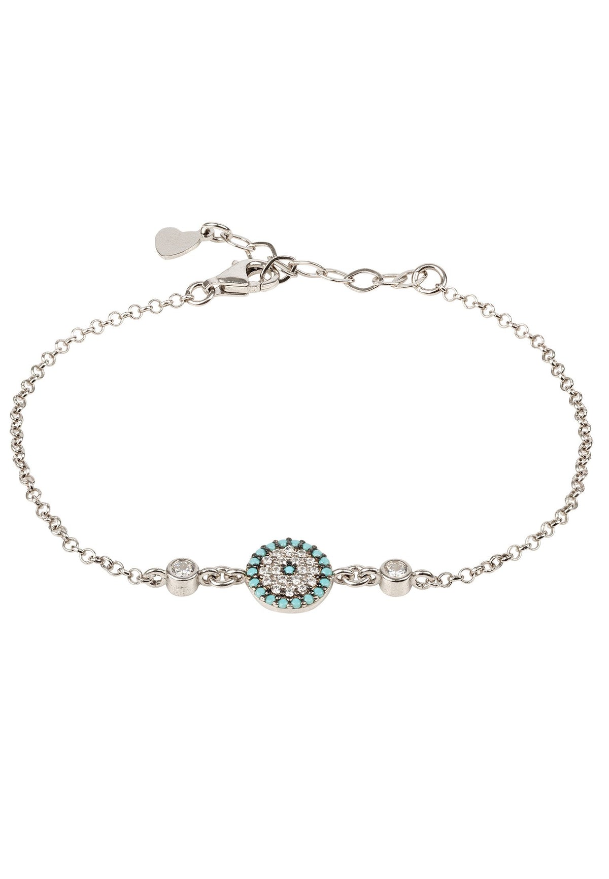 Evil Eye Turquoise Blue Gemstone Bracelet Silver