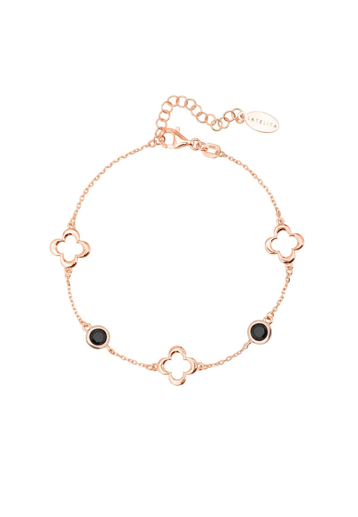 Open Clover Gemstone Bracelet Rosegold Black Onyx