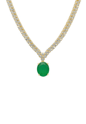 Garbo Oval Gemstone Tennis Necklace Emerald Gold