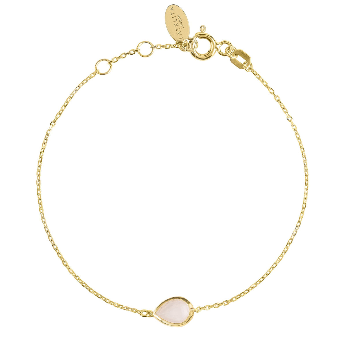 Pisa Mini Teardrop Bracelet Gold Rose Quartz