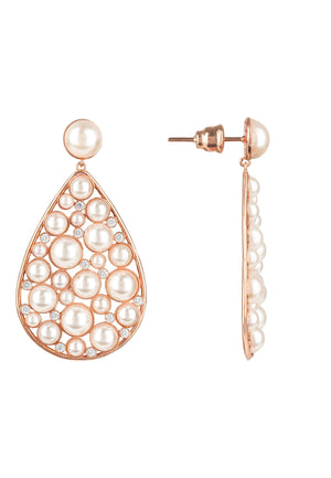 Pearl Elizabeth Statement Teardrop Earrings Rosegold