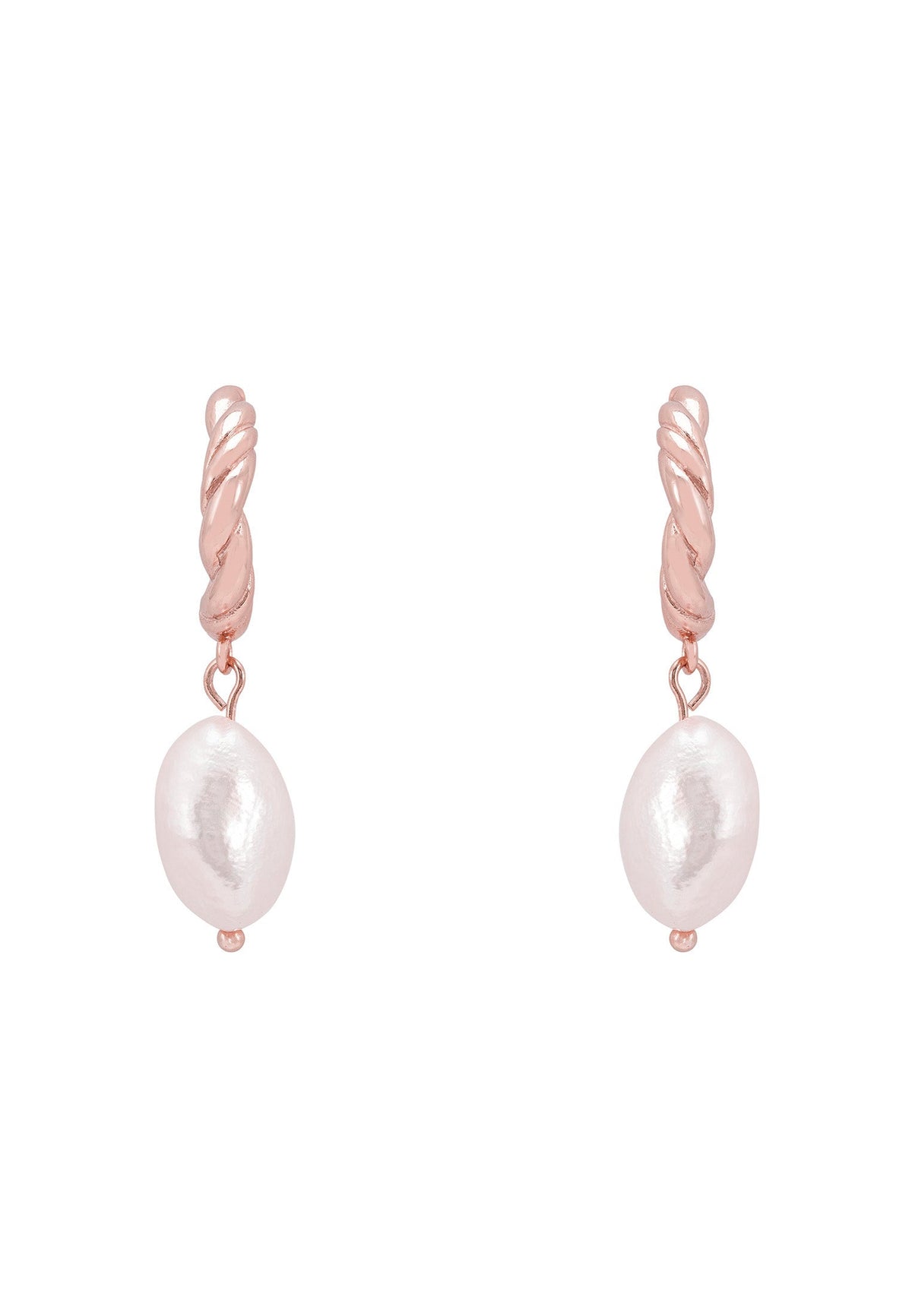 Twisted Flax Pearl Hoop Earrings Rosegold
