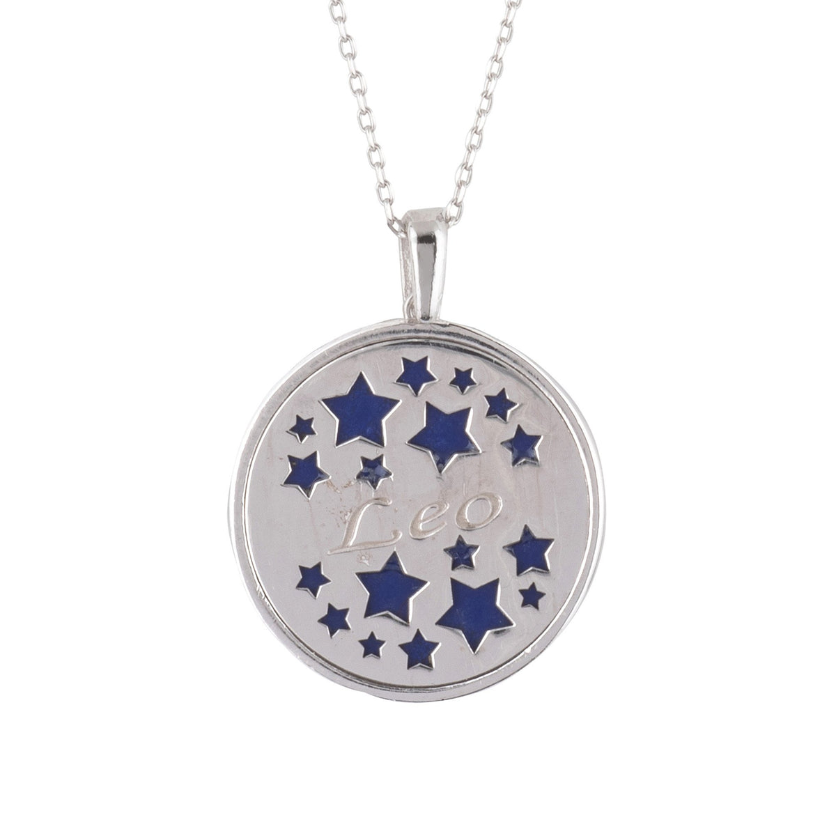 Zodiac Lapis Lazuli Gemstone Star Constellation Pendant Necklace Silver Leo