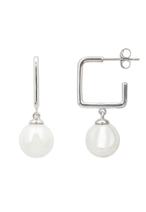 Square Hoop & Pearl Earring Silver