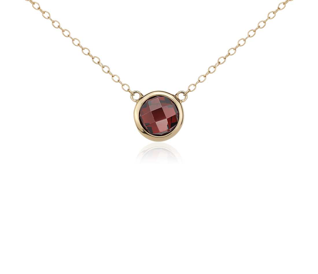 9KY Yellow Gold Rhodalite Garnet 5mm Bezel Set Necklace