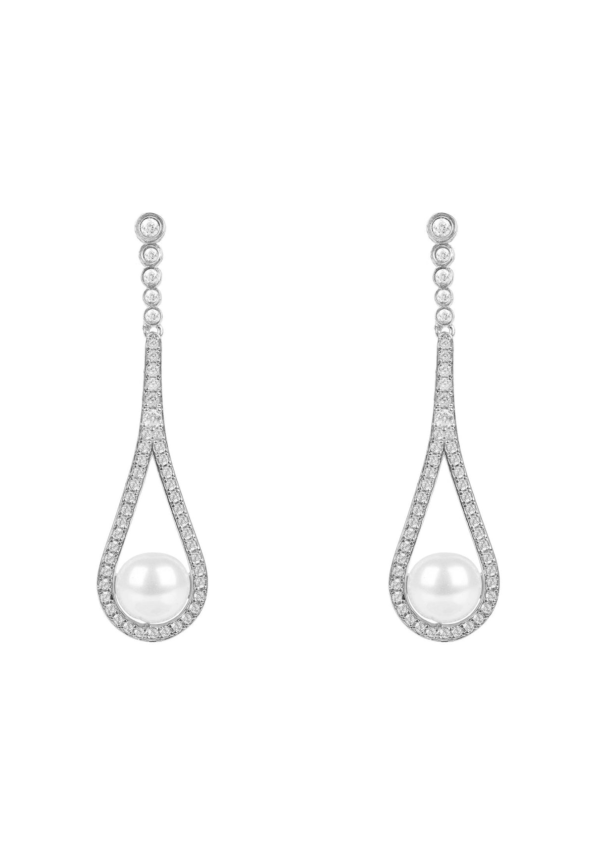 Cradled Pearl Drop Earrings Silver