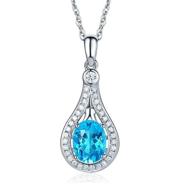 14K White Gold Swiss Blue Topaz Pendant MKN7005SB