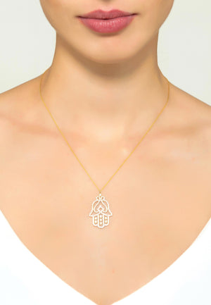 Large Hand of Fatima Filigree Hamsa Necklace Rosegold