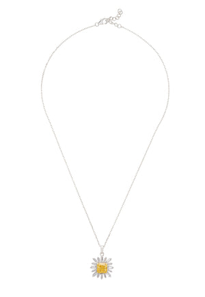 Daisy Flower Pendant Necklace Silver Citrine