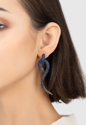 Anaconda Snake Drop Earrings Gold Sapphire