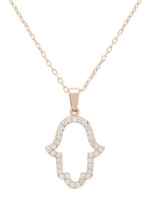 Open Hamsa Necklace Rosegold