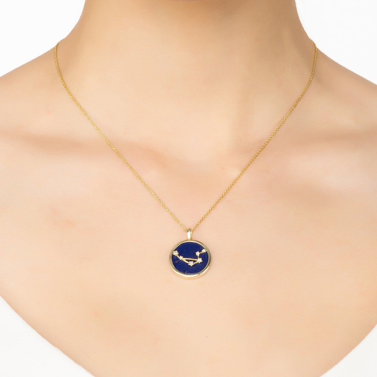 Zodiac Lapis Lazuli Gemstone Star Constellation Pendant Necklace Gold Libra
