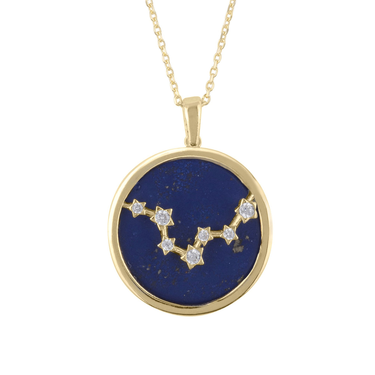 Zodiac Lapis Lazuli Gemstone Star Constellation Pendant Necklace Gold Pisces
