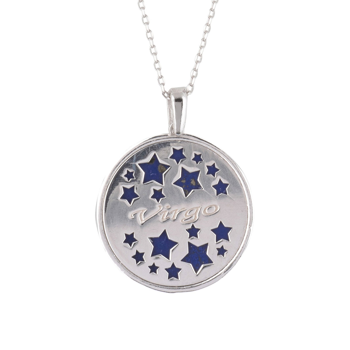 Zodiac Lapis Lazuli Gemstone Star Constellation Pendant Necklace Silver Virgo