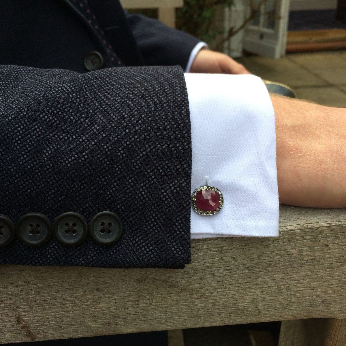 Ruby Cufflink Oxidised Silver Champagne Diamonds