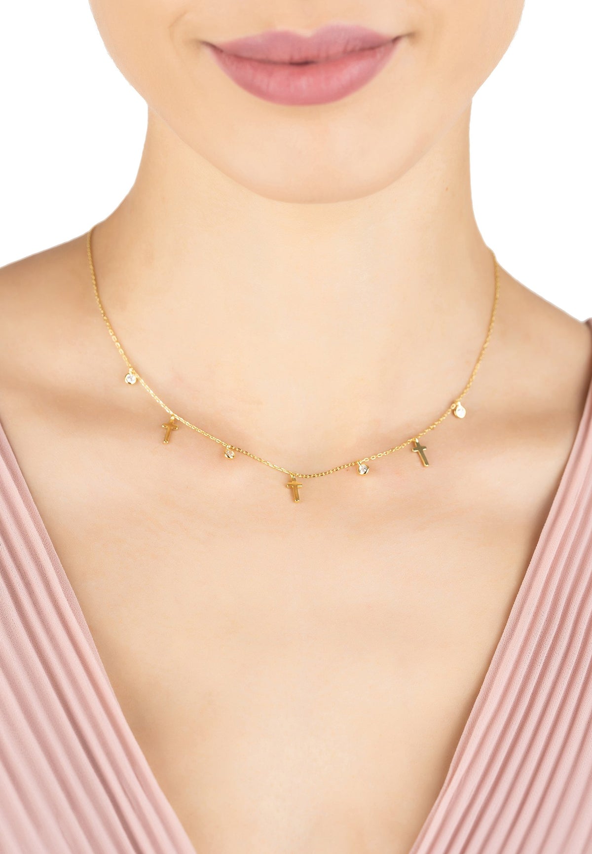 Crosses &amp; Sparkles Choker Necklace Gold