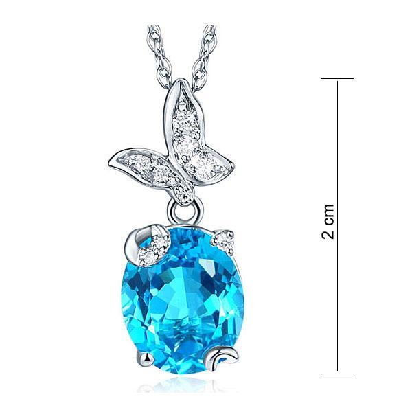 14K White Gold Swiss Blue Topaz Butterfly Pendant MKN7001SB