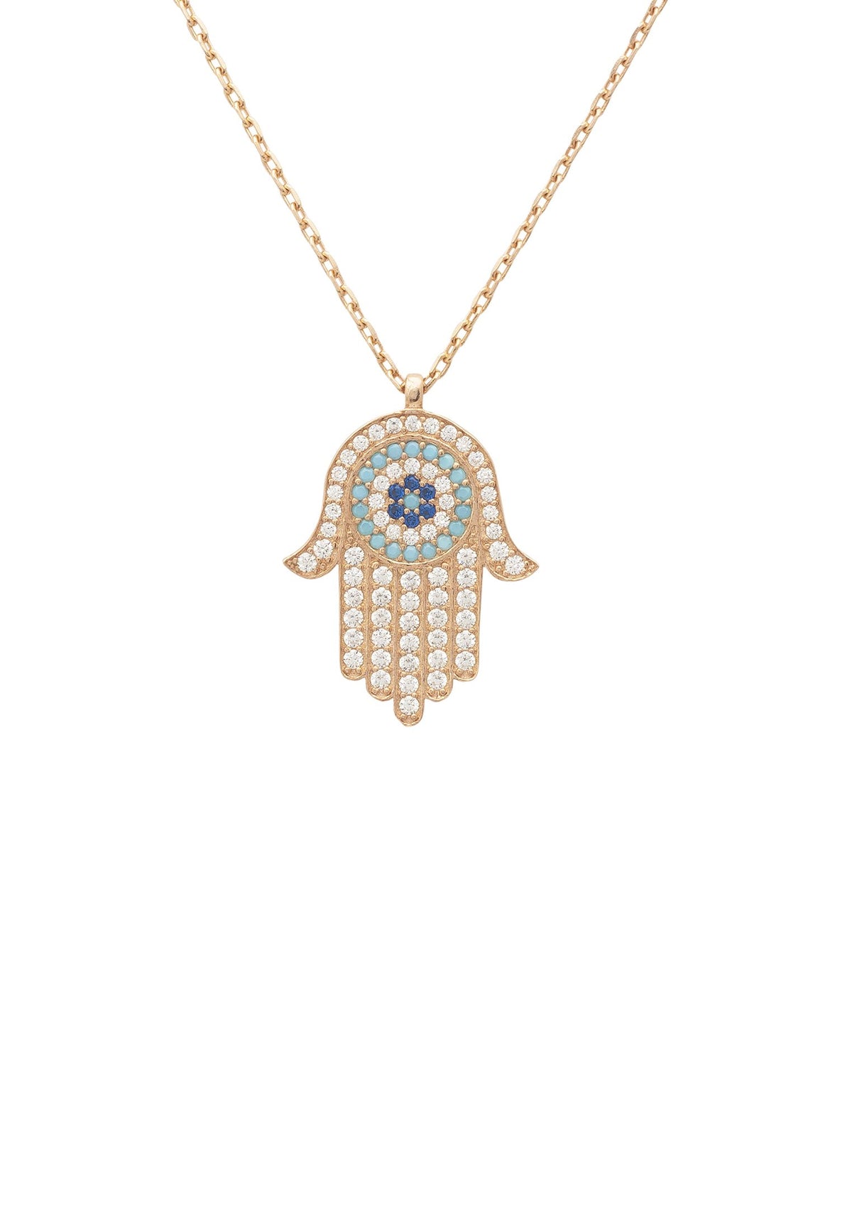Hamsa Hand With Evil Eye Pendant Necklace Rosegold