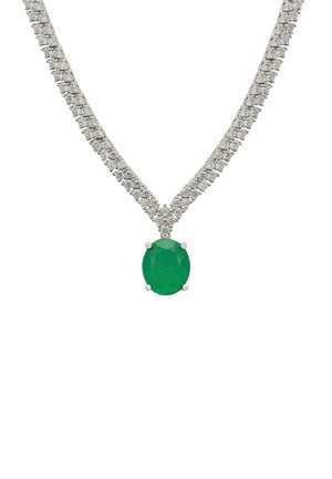 Garbo Oval Gemstone Tennis Necklace Emerald Silver