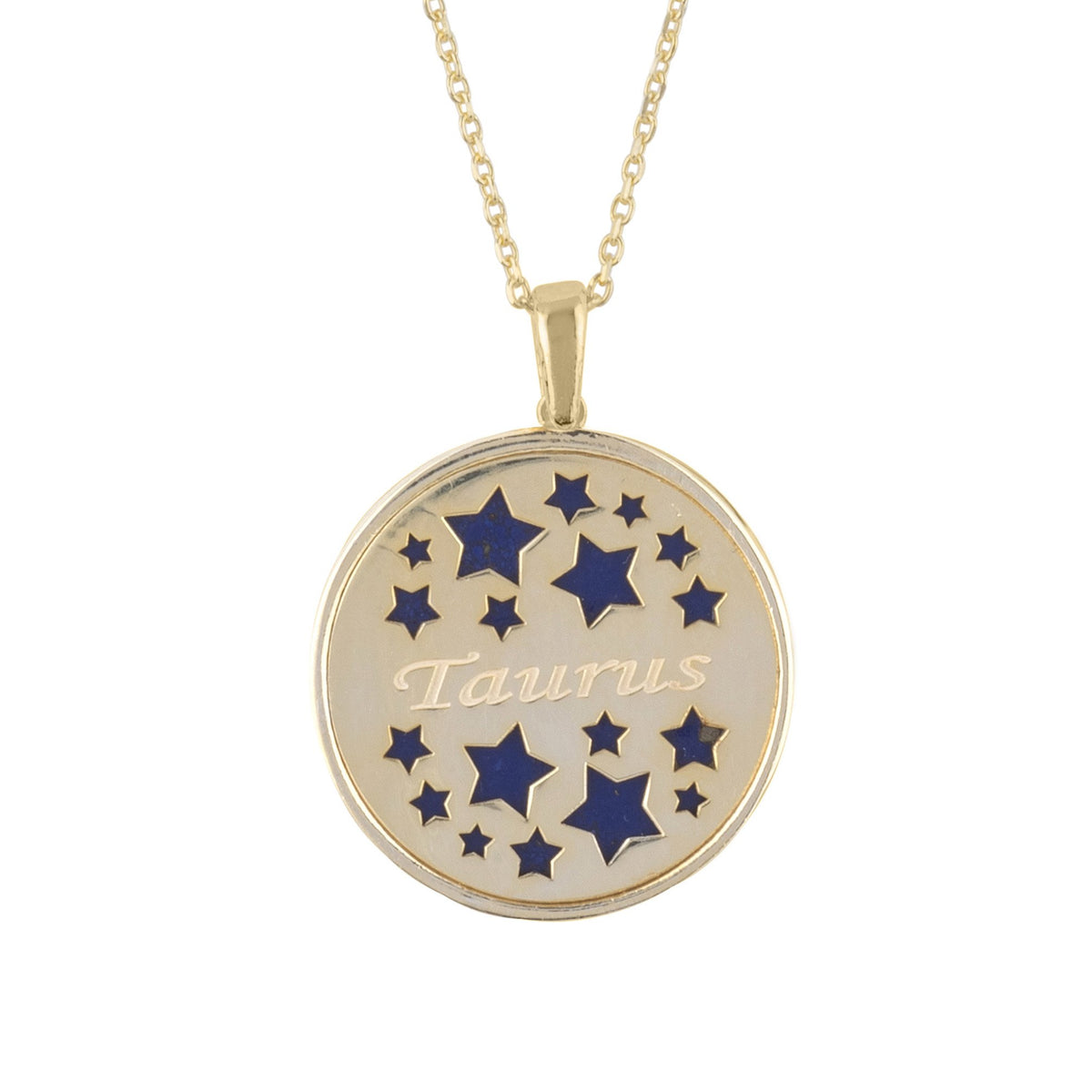 Zodiac Lapis Lazuli Gemstone Star Constellation Pendant Necklace Gold Taurus