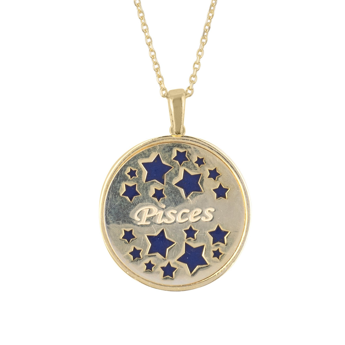 Zodiac Lapis Lazuli Gemstone Star Constellation Pendant Necklace Gold Pisces