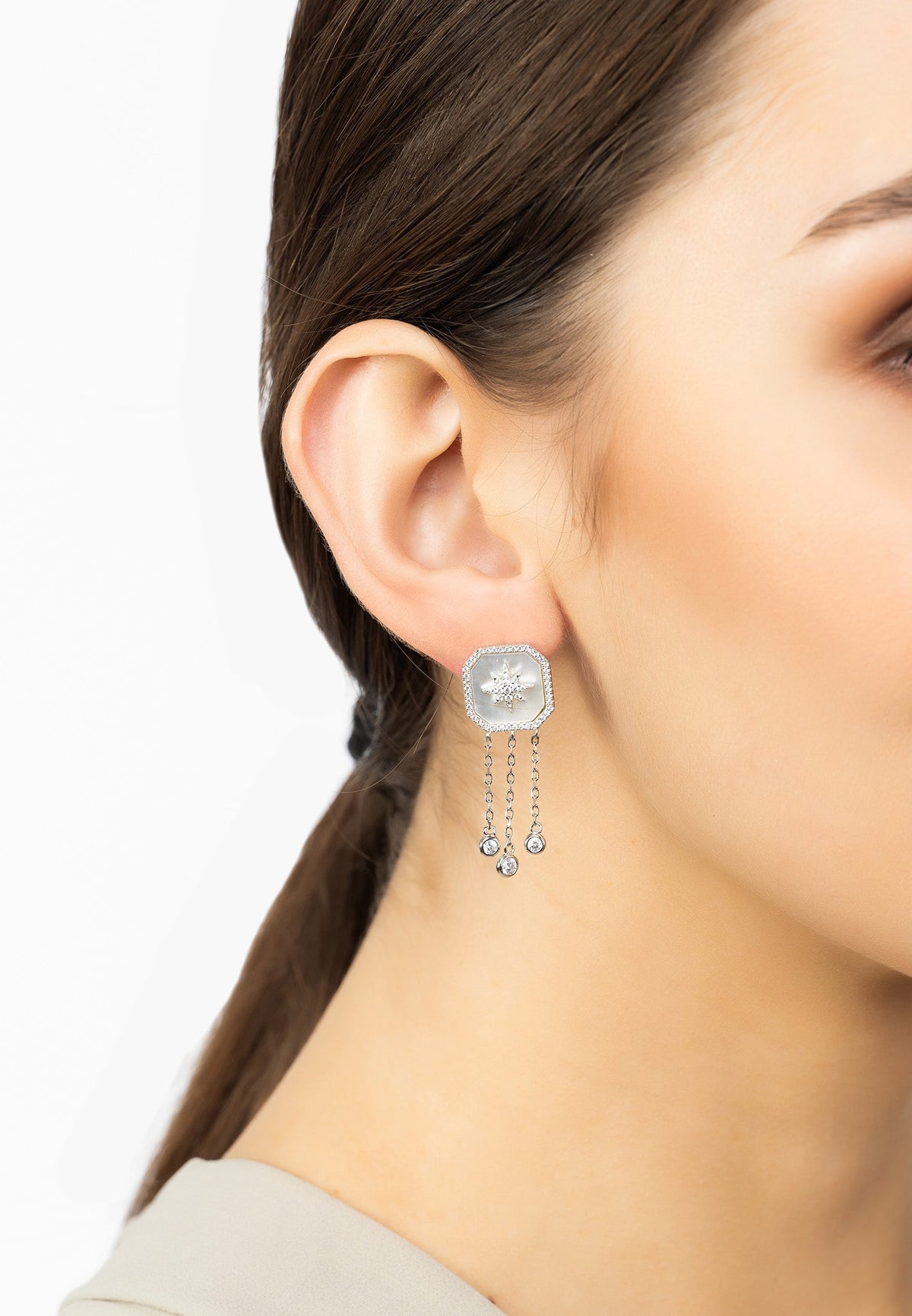 Starburst White Mother of Pearl Drop Earrings Silver