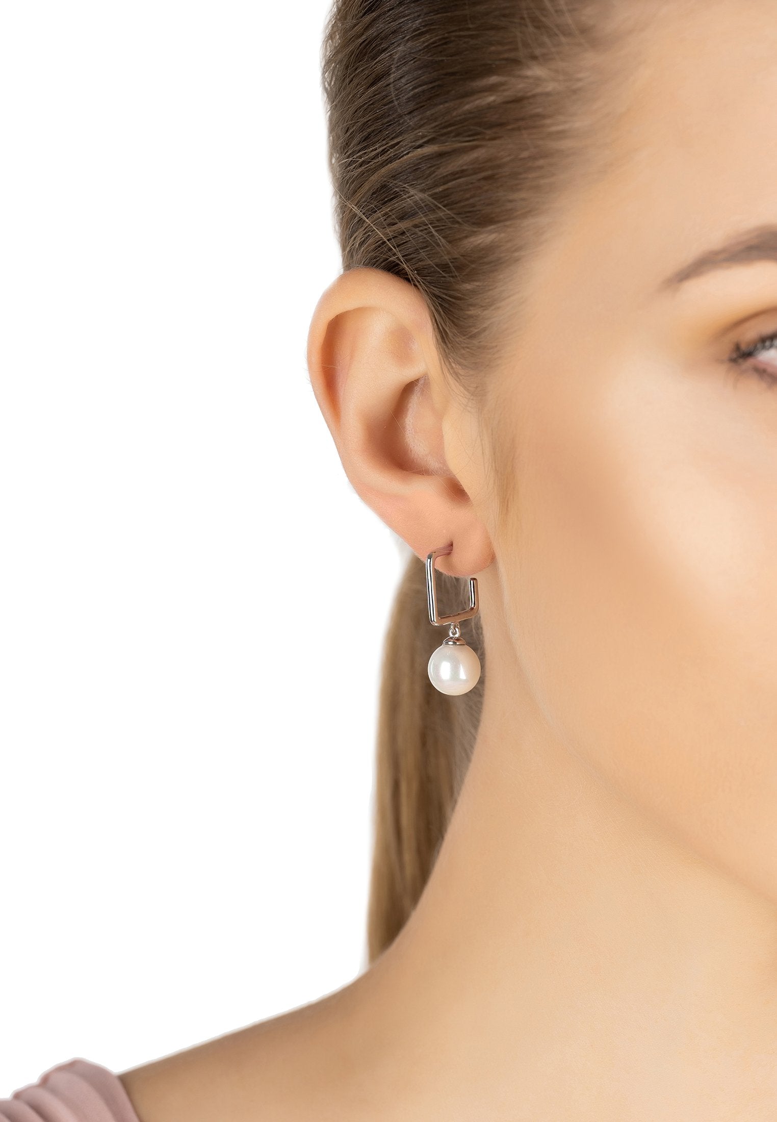 Square Hoop & Pearl Earring Silver