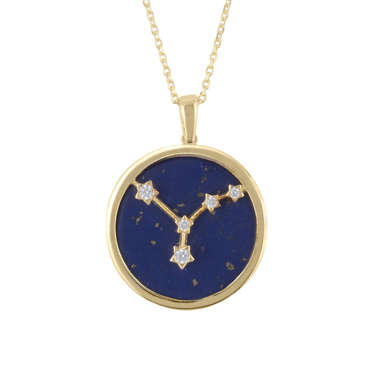 Zodiac Lapis Lazuli Gemstone Star Constellation Pendant Necklace Gold Cancer