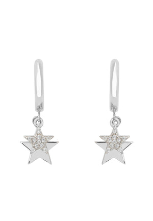 Astro Double Star Huggie Hoop Earring Silver