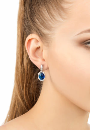 Beatrice Oval Gemstone Drop Earrings Silver Sapphire Hydro