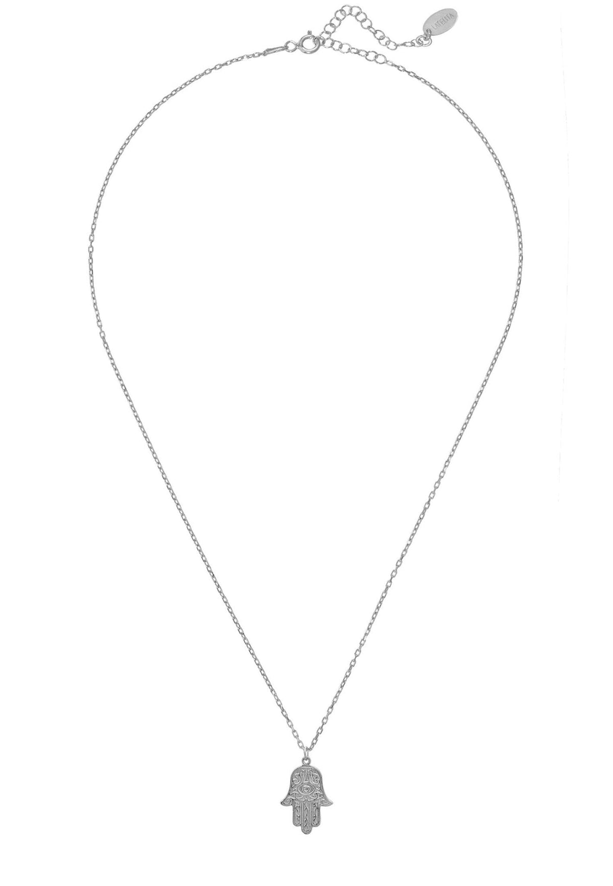 Hamsa Evil Eye Embossed Pendant Necklace Silver